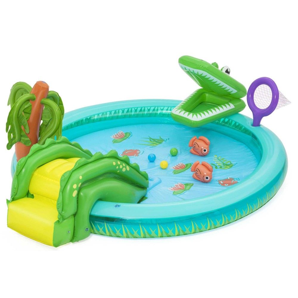 Bestway Aufblasbarer Krokodil-Spielplatzpool 224x181x72 cm +2 Jahre Garten 53166