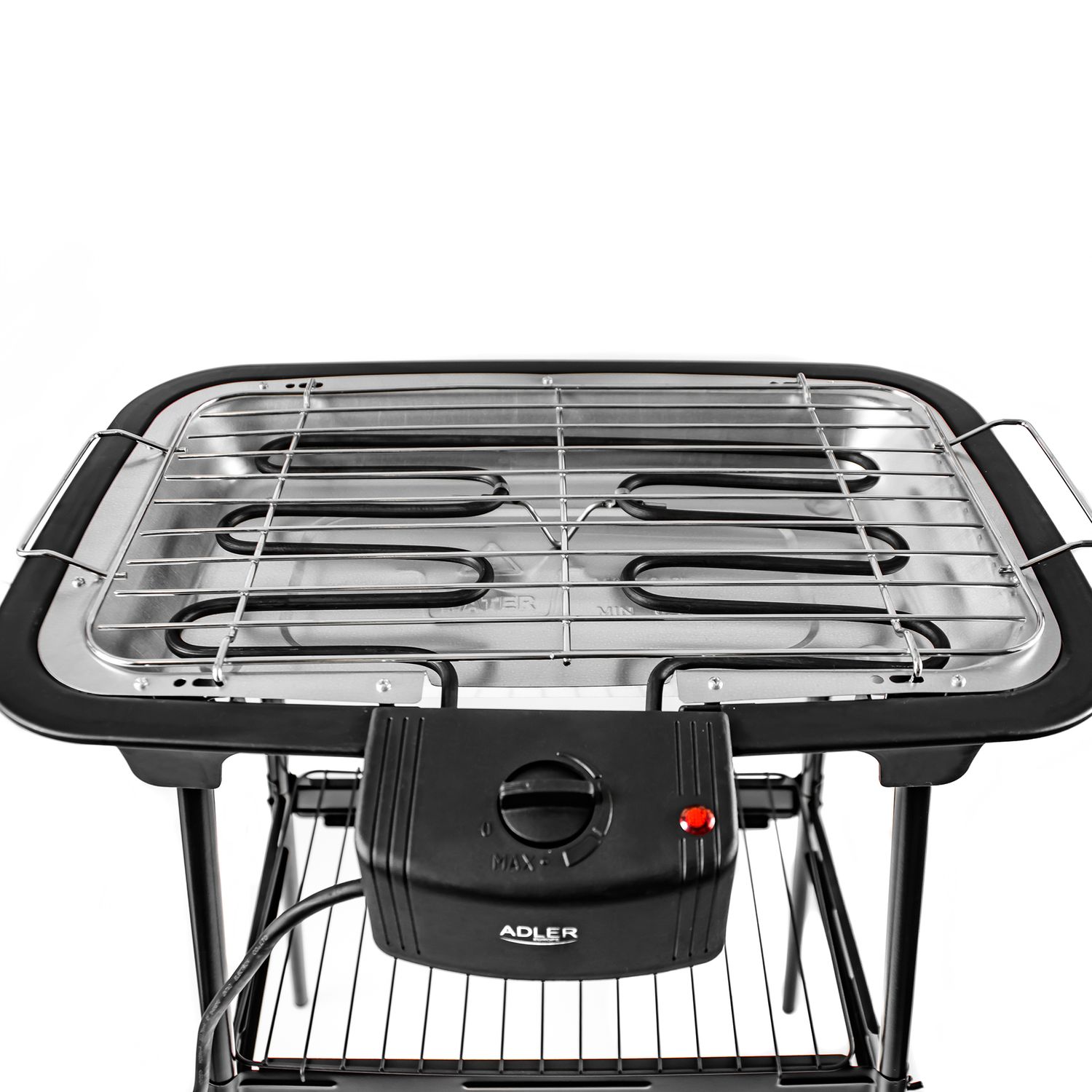 Elektrischer Grill mit Beinen, verchromtem Grillrost, Temperaturregelung, für drinnen und draußen, abnehmbar, schwarz, 2000 W, Adler AD 6602