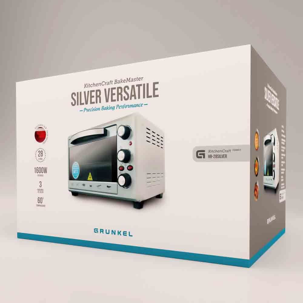 28-Liter-Multifunktions-Elektro-Tischbackofen – HR-28Silber – 1600 W – Grau