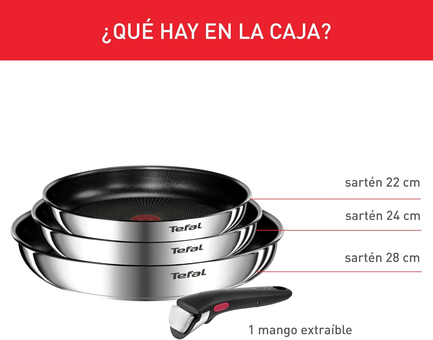 Tefal Ingenio Emotion Sæt med 3 stegepander 22/24/28 cm + 3 kasseroller 16/18/20 cm + gryderet 24 cm + wok 26 cm + 12 tilbehør | Induktionssikker, non-stick, tåler opvaskemaskine og ovn