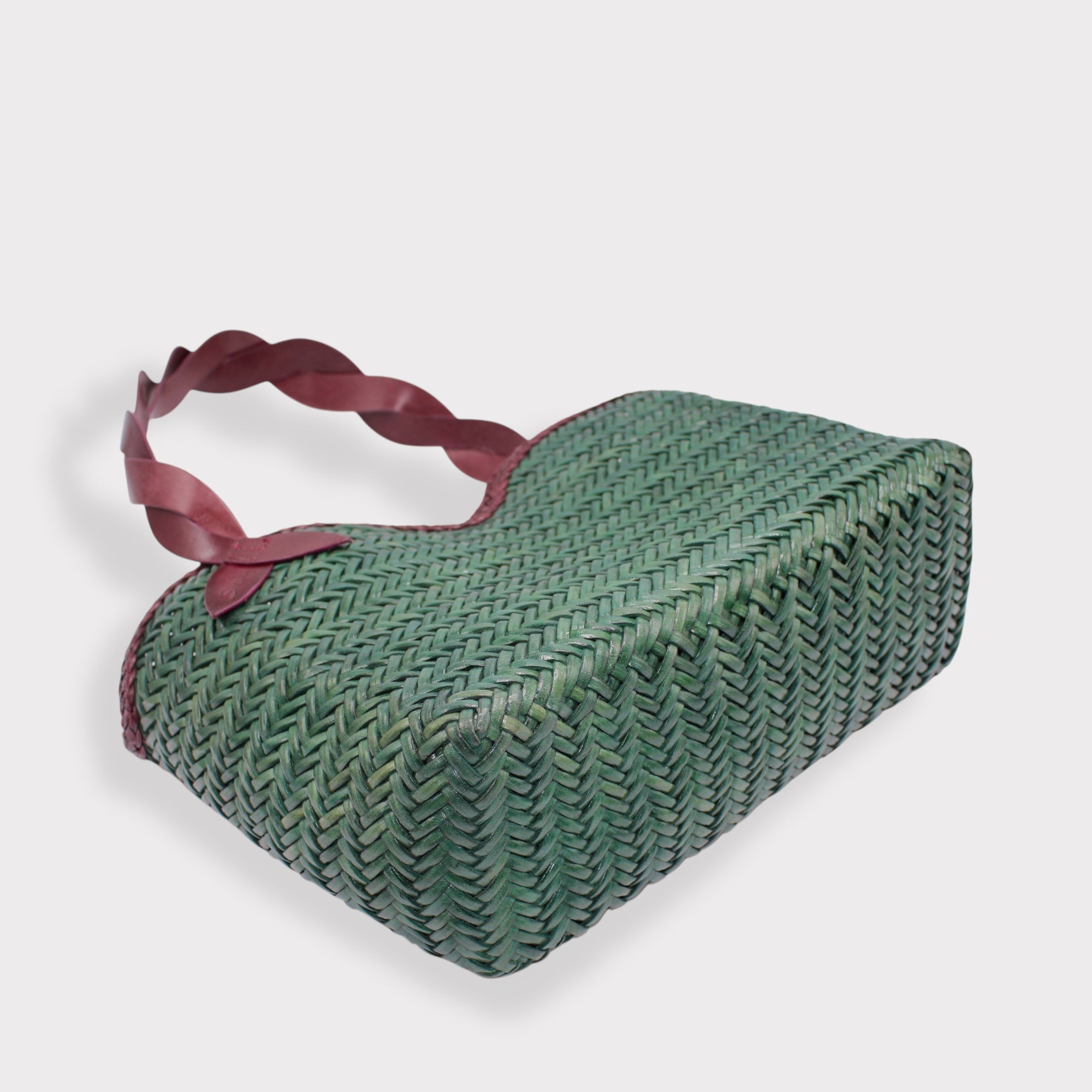 Léafa - Handwoven Leather Shoulder Bag | Burgundy & Green