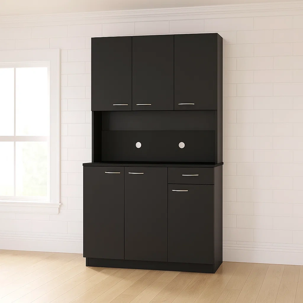 Garde-manger avec étagères, noir, bois, adapté à la cuisine, 100 x 45 x 180 cm