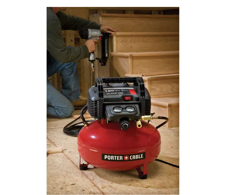 2025 Porter Cable oliefri luftkompressor, 6 gallon, 150 PSI, pandekagestil