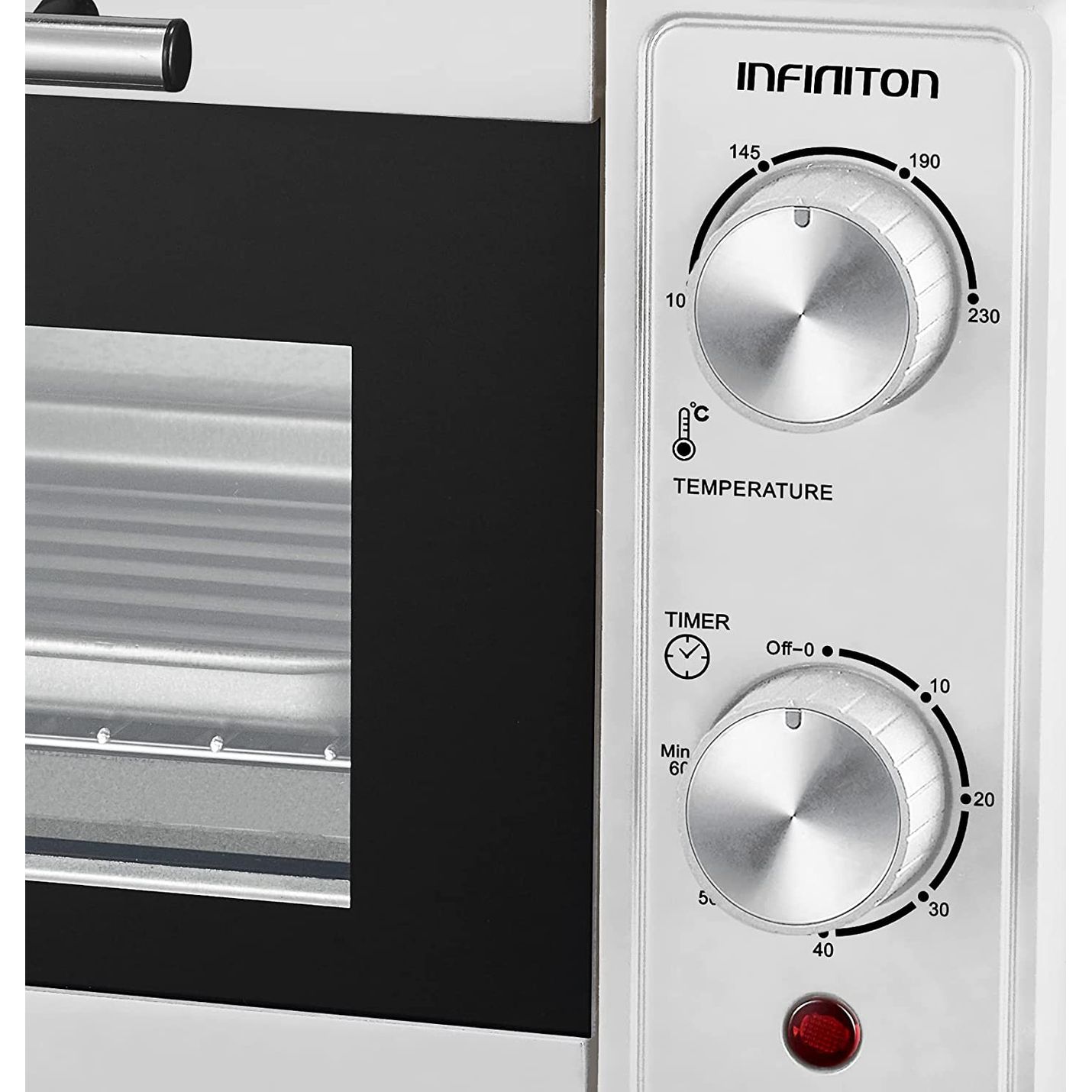Infiniton HSM-70B09 – Tragbarer Tischbackofen, Weiß, 9 Liter, Timer, Doppelverglasung, einstellbares Thermostat bis 230 °C