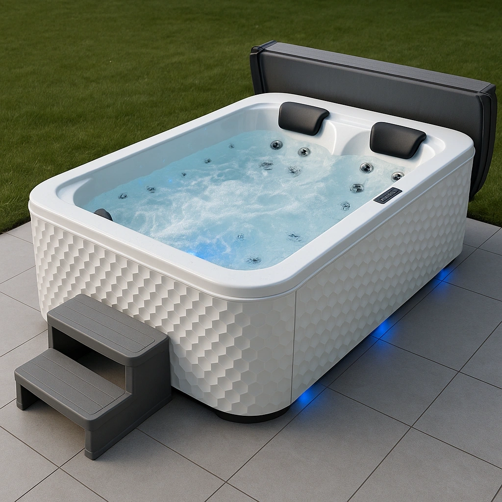 Jacuzzi rectangulaire blanc/gris, extérieur/intérieur en PVC, 200 x 130 x 90 cm - jFCzUOU407lt