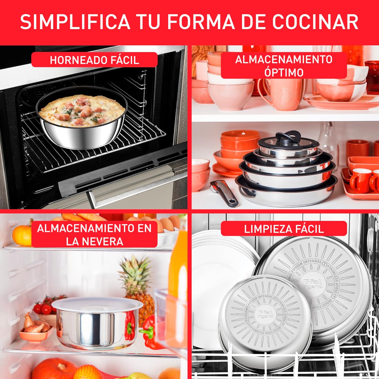 Tefal Ingenio Preference On Set: 2 Bratpfannen (24/28 cm) + 2 Stielkasserollen (16/20 cm) + 24 cm Topf + 26 cm Wok + 2 abnehmbare Griffe + 5 Zubehörteile | Induktionsgeeignet, antihaftbeschichtet, PFOA-frei