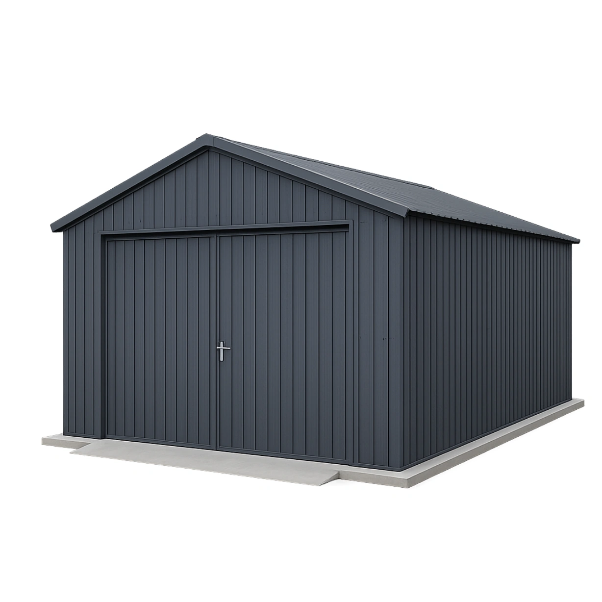 Garage en métal gris, double porte, toit à pignon, 5 x 3 x 2,7 m