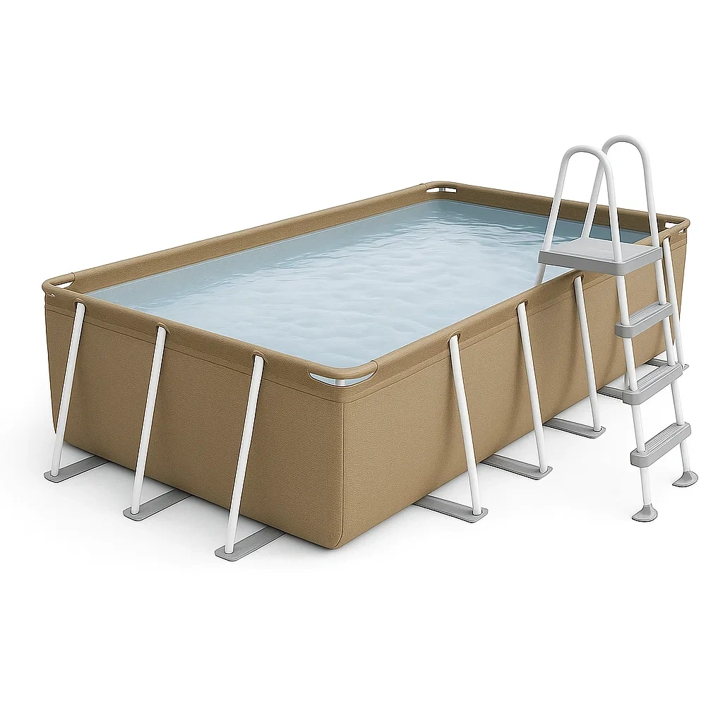 Piscine tubulaire rectangulaire 532 x 265 x 119 cm Beige/Blanc avec filtre et échelle OmmtHRN202Vi