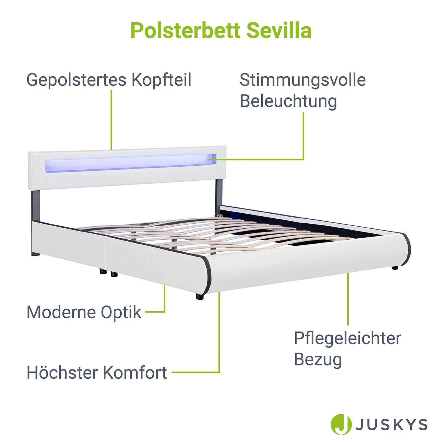 Lit capitonné Séville 2025, 140 x 200 cm, blanc