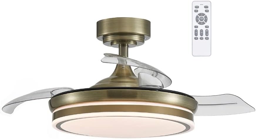 Wonderlamp – Mini ventilateur de plafond LED Pearl avec pales rétractables, moteur CC silencieux, 3 températures de couleur réglables, 46 W, blanc