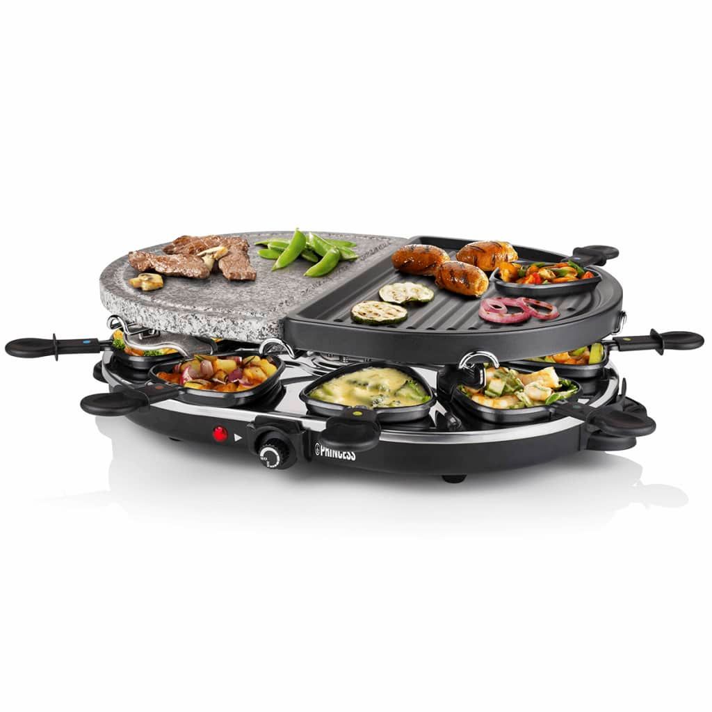 Raclette-Set mit Grillrost, ovalem Stein und 8 Pfannen, 1200 W, 162710 Princess