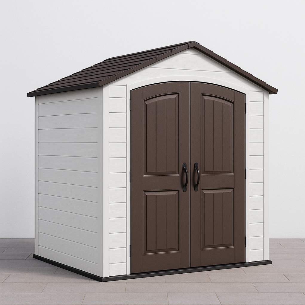 Abri de jardin en résine 230 x 200 x 215 cm blanc/marron zhtpzlD397Xl