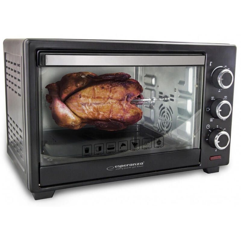Esperanza Mini-Backofen mit Konvektion und Grillfunktion, Nza Napoli Eko006, Drehknopf, 1600 W, Schwarz, elektrisch, 23 l