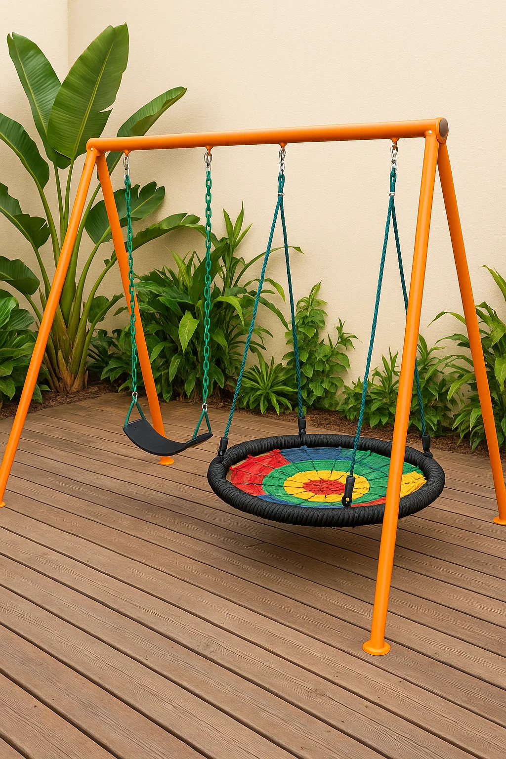 Balançoire double d'extérieur multicolore en métal pour jardin 287×180×188 cm AlUumdmx90cs