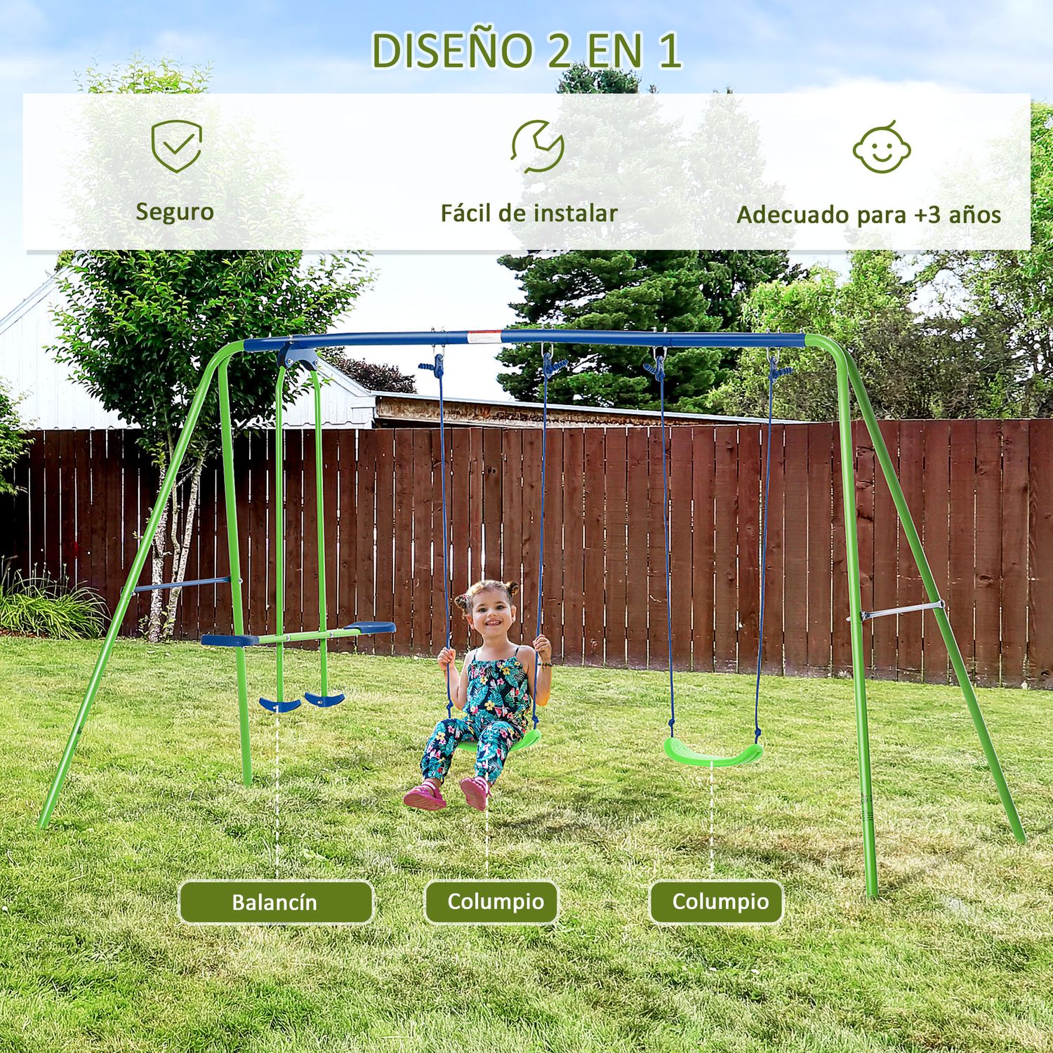 Outsunny Metall-Gartenschaukelset aus Polyethylen, 280 x 140 x 178 cm, Grün