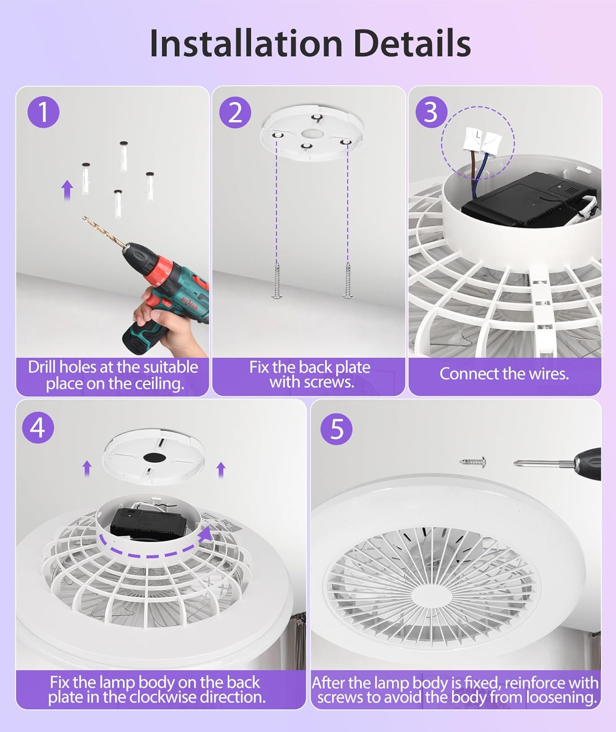 Aigostar - Ventilateur de plafond Alexa, lumière LED 40 W, 4 400 lm, 2 700 K-6 500 K et RGB à intensité variable, lampe de ventilateur de plafond intelligente avec télécommande et passerelle, silencieux, 6 vitesses, diamètre 50 cm, 2 unités