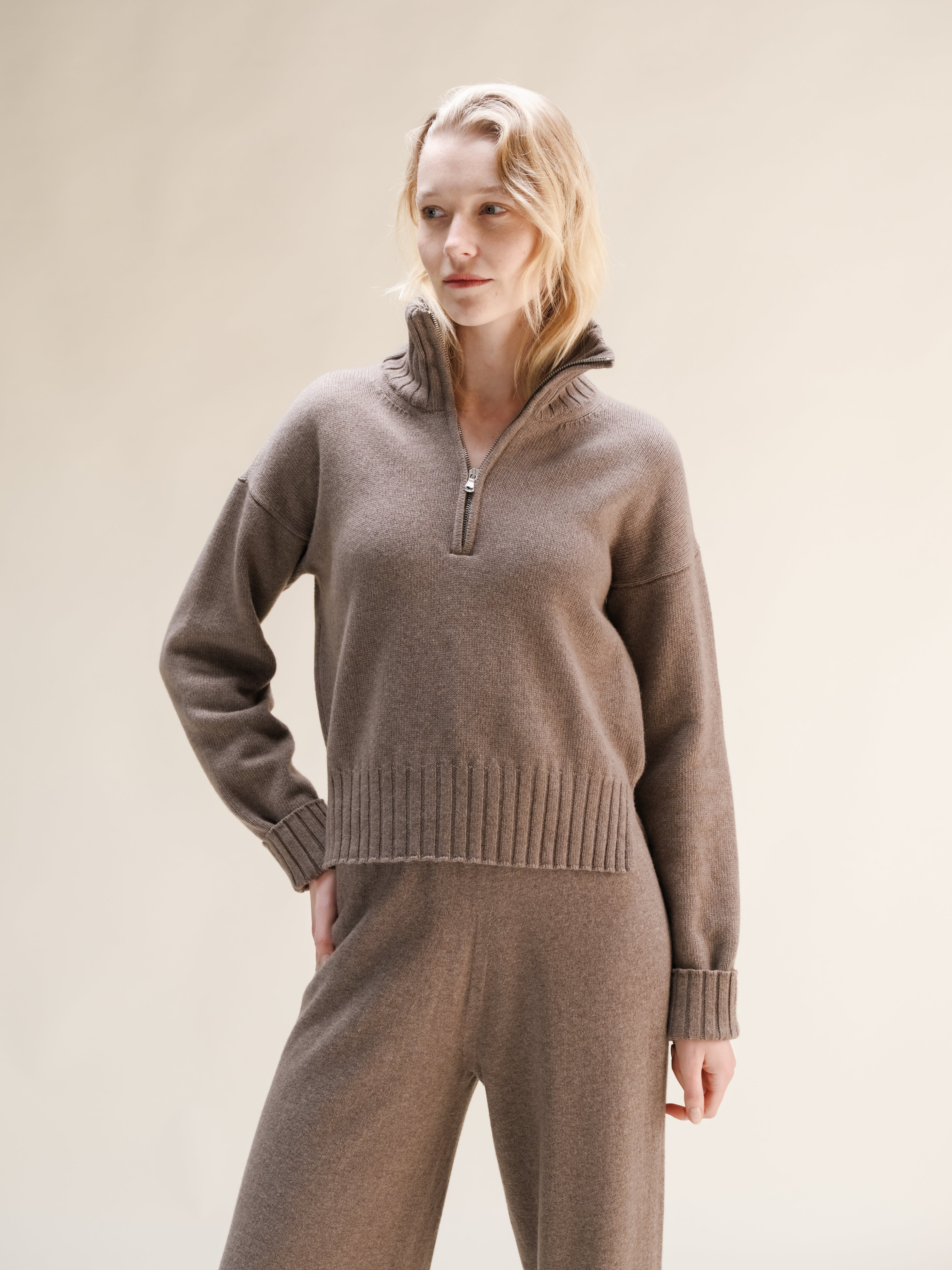Wool & Cashmere Mix High Neck Sweater with Zip