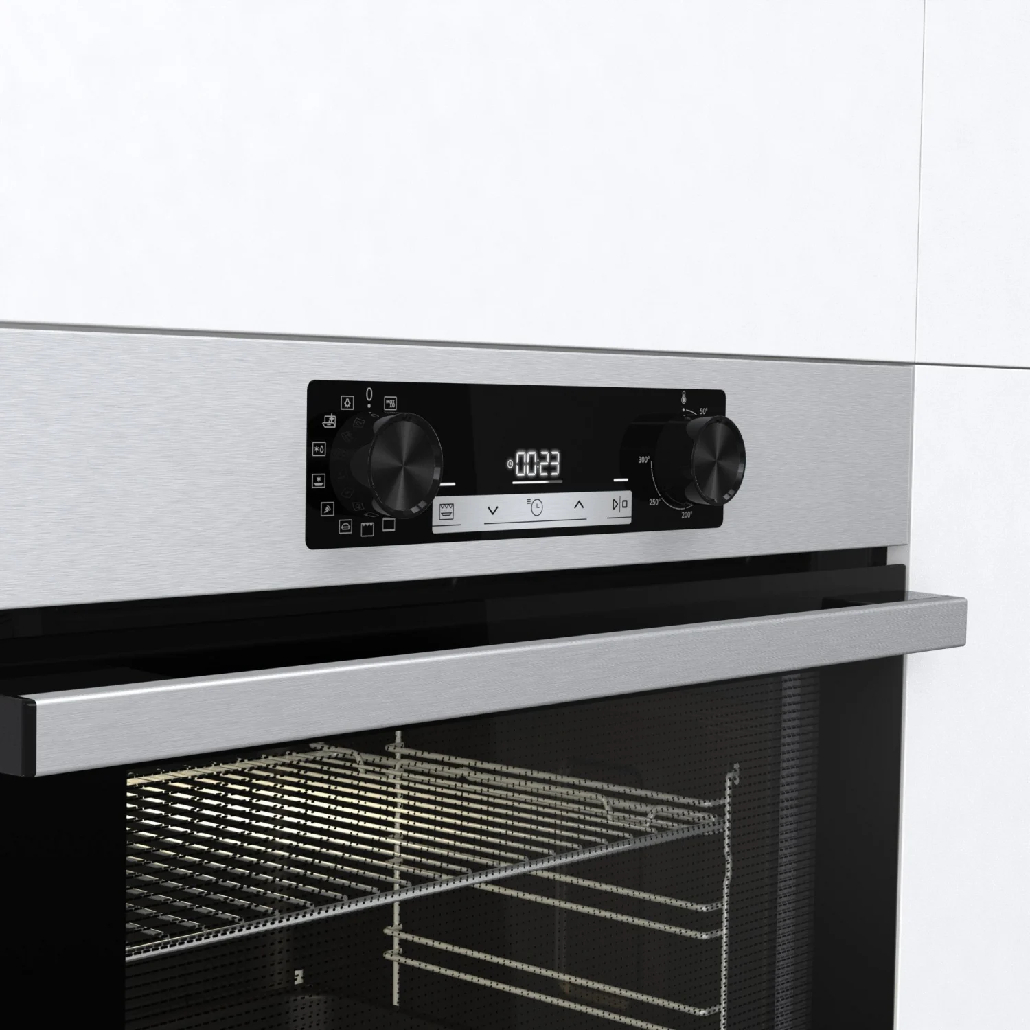 Hisense BI64213E14PX Multifunktionsbackofen, 3,5 kW, 77 l, Klapptür, 4 Kochfunktionen, Energieeffizienzklasse A+ – Edelstahl