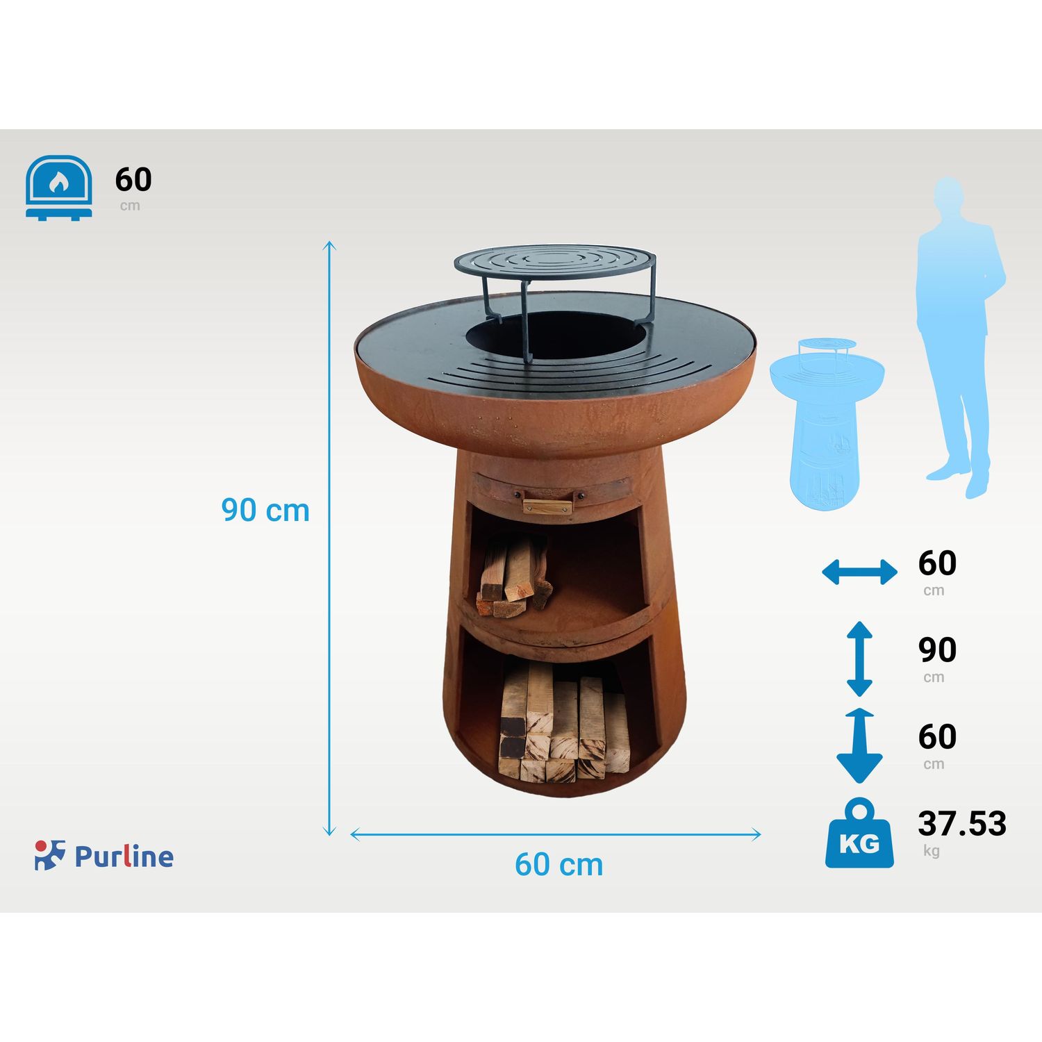 Runder Grill mit runder Stahlgrillplatte und Grillrost