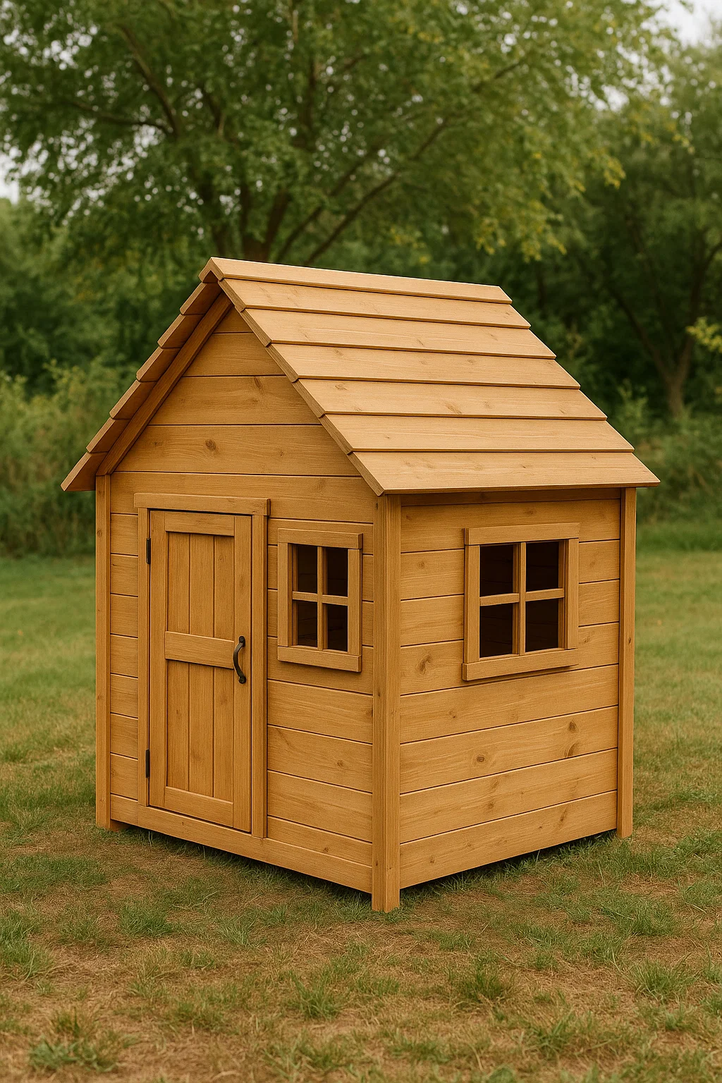 Cabane de jardin en bois naturel avec toit en pente, 130 x 110 x 145 cm, réf. srFJnwV144mF