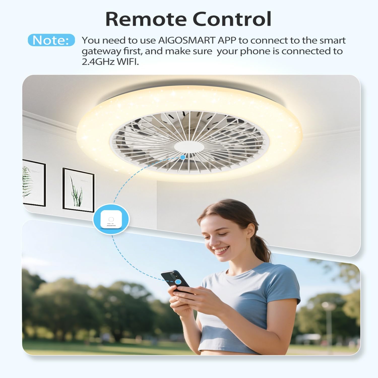 Aigostar - Ventilateur de plafond Alexa, lumière LED 40 W, 4 400 lm, 2 700 K-6 500 K et RGB à intensité variable, lampe de ventilateur de plafond intelligente avec télécommande et passerelle, silencieux, 6 vitesses, diamètre 50 cm, 2 unités