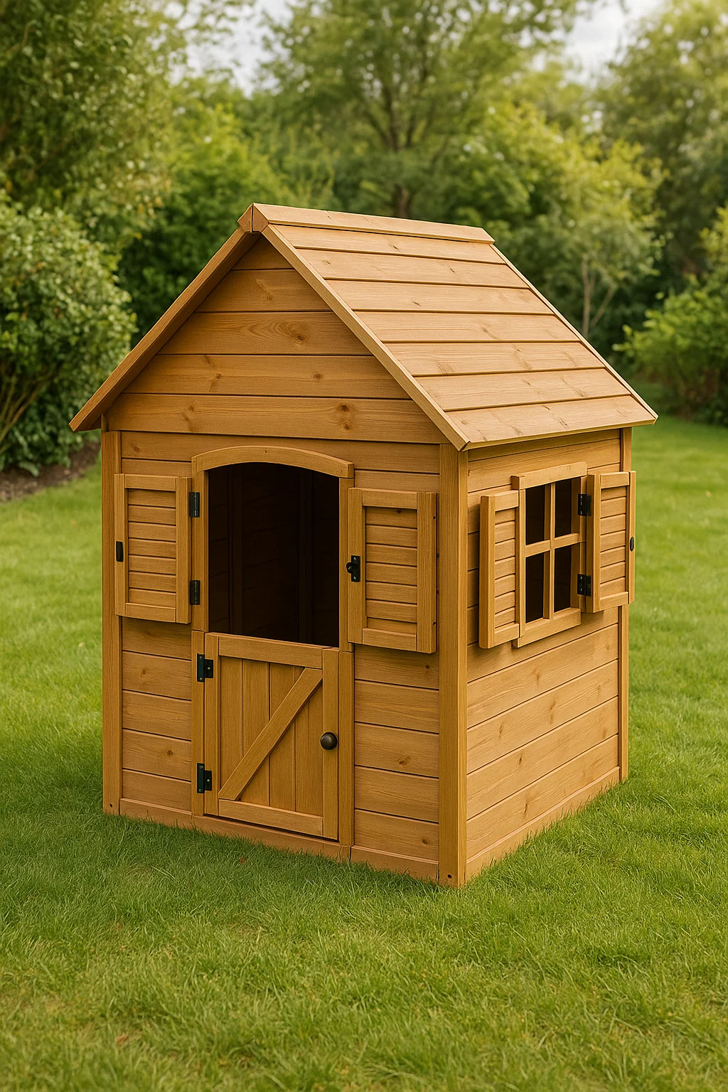 Cabane de jardin pour enfants en bois naturel, 125 × 110 × 150 cm, AsPsRcb134yq