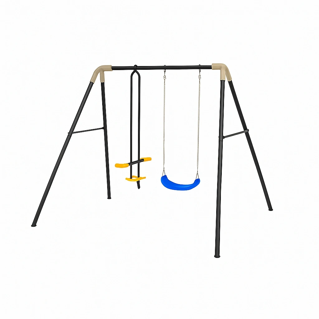 Balançoire double de jardin, acier noir et jaune, 250 x 130 x 200 cm - oqYRAIG181Nx