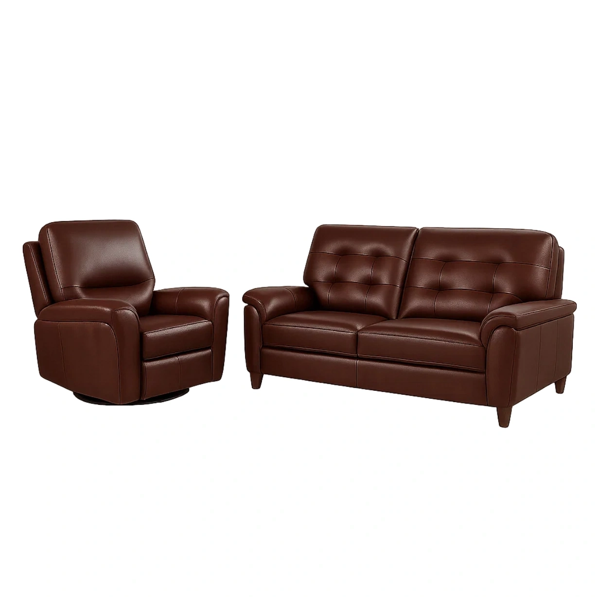 Ensemble canapé comprenant un fauteuil inclinable et un canapé 2 places, structure en bois, rembourrage en mousse, revêtement en similicuir marron, pour salon, canapé 2 places 160 x 85 x 90 cm, fauteuil 85 x 85 x 90 cm - RPAGNyTHmNGA