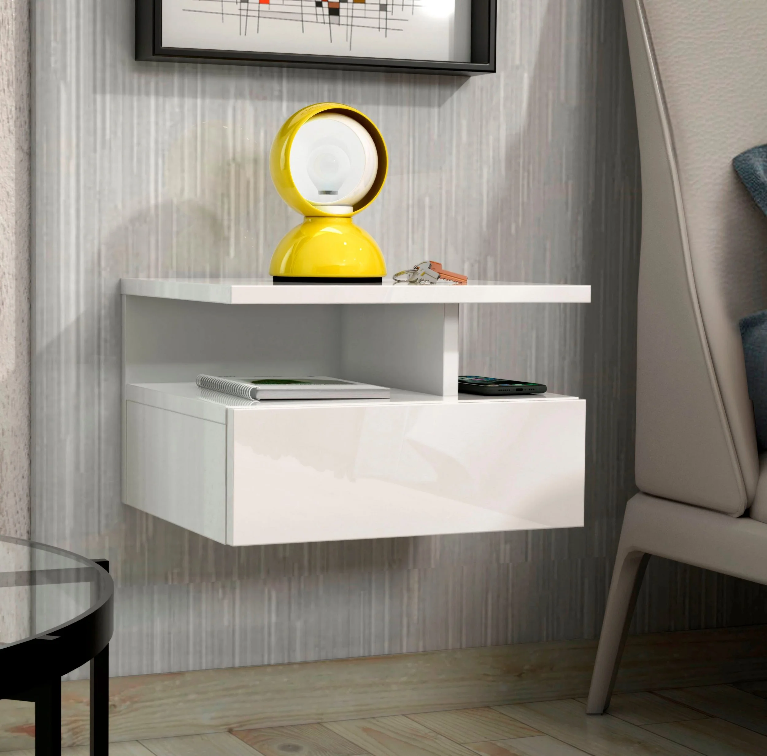 Roma natbord i blank hvid med minimalistisk design, 35,5 cm bredt