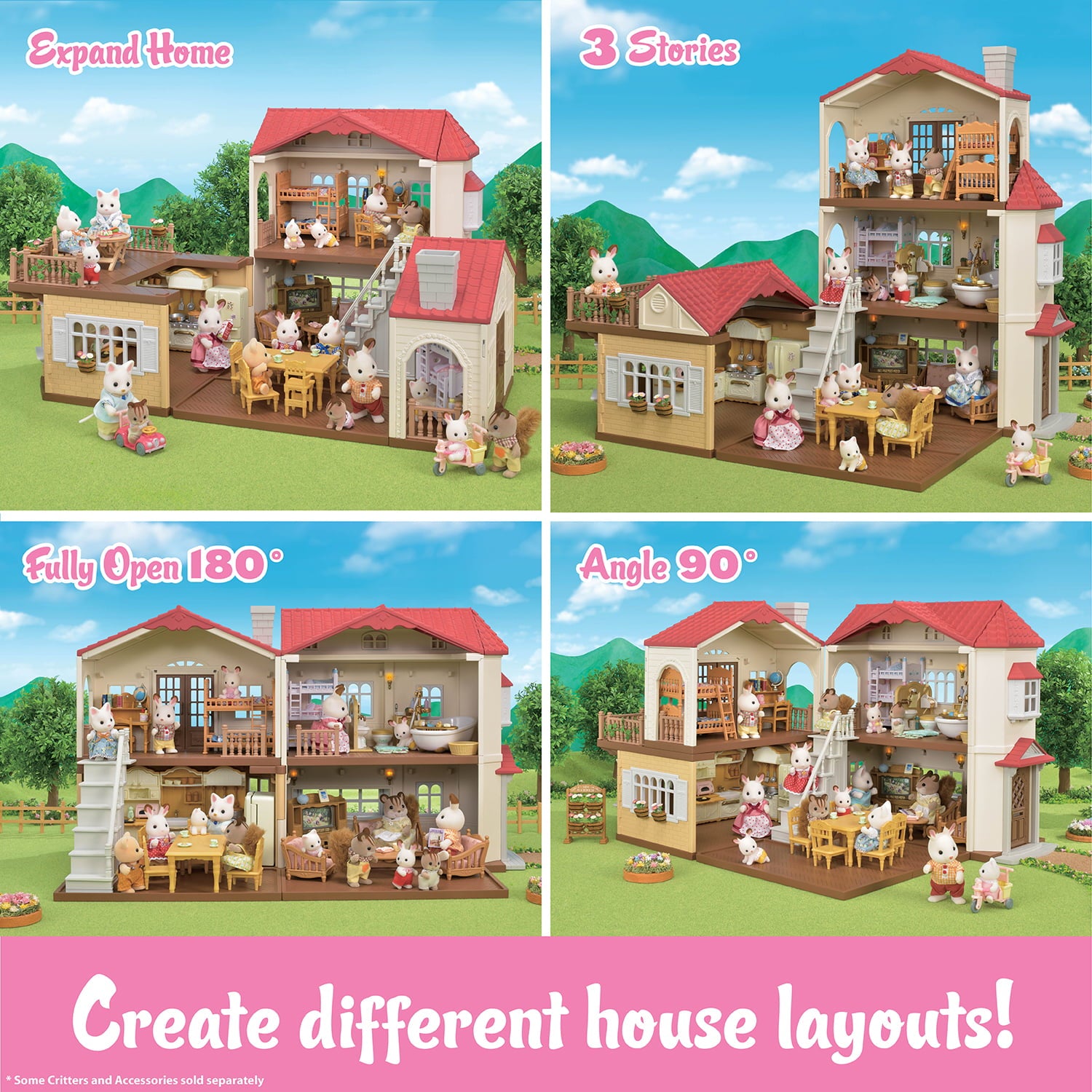Calico Critters Puppenhaus mit rotem Dach – Puppenhaus mit Figuren, Möbeln und Zubehör