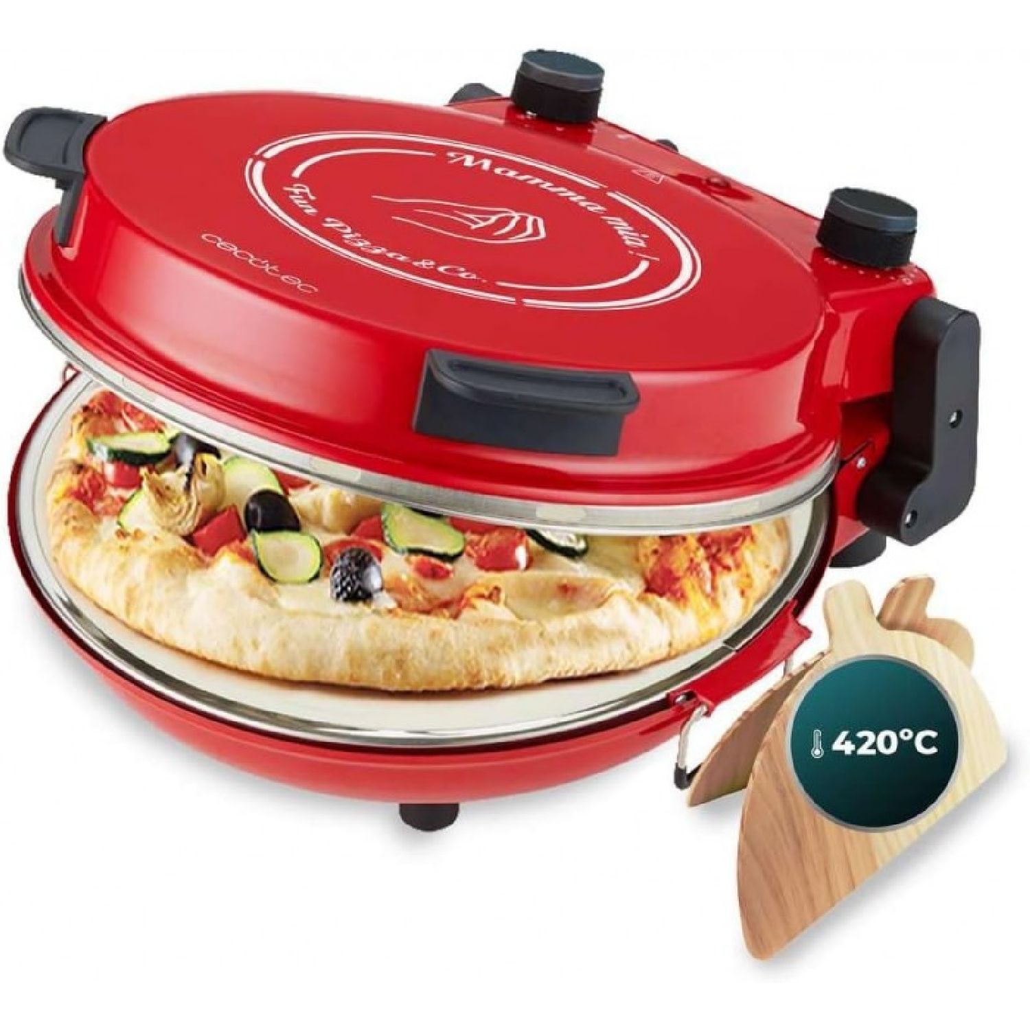 Fun Pizza&co Mamma Mia Elektrogrillofen für Pizza, 1200 W, 15-Minuten-Timer, Maximale Temperatur von 420ºc in 3 Minuten, Steinbackplatte.