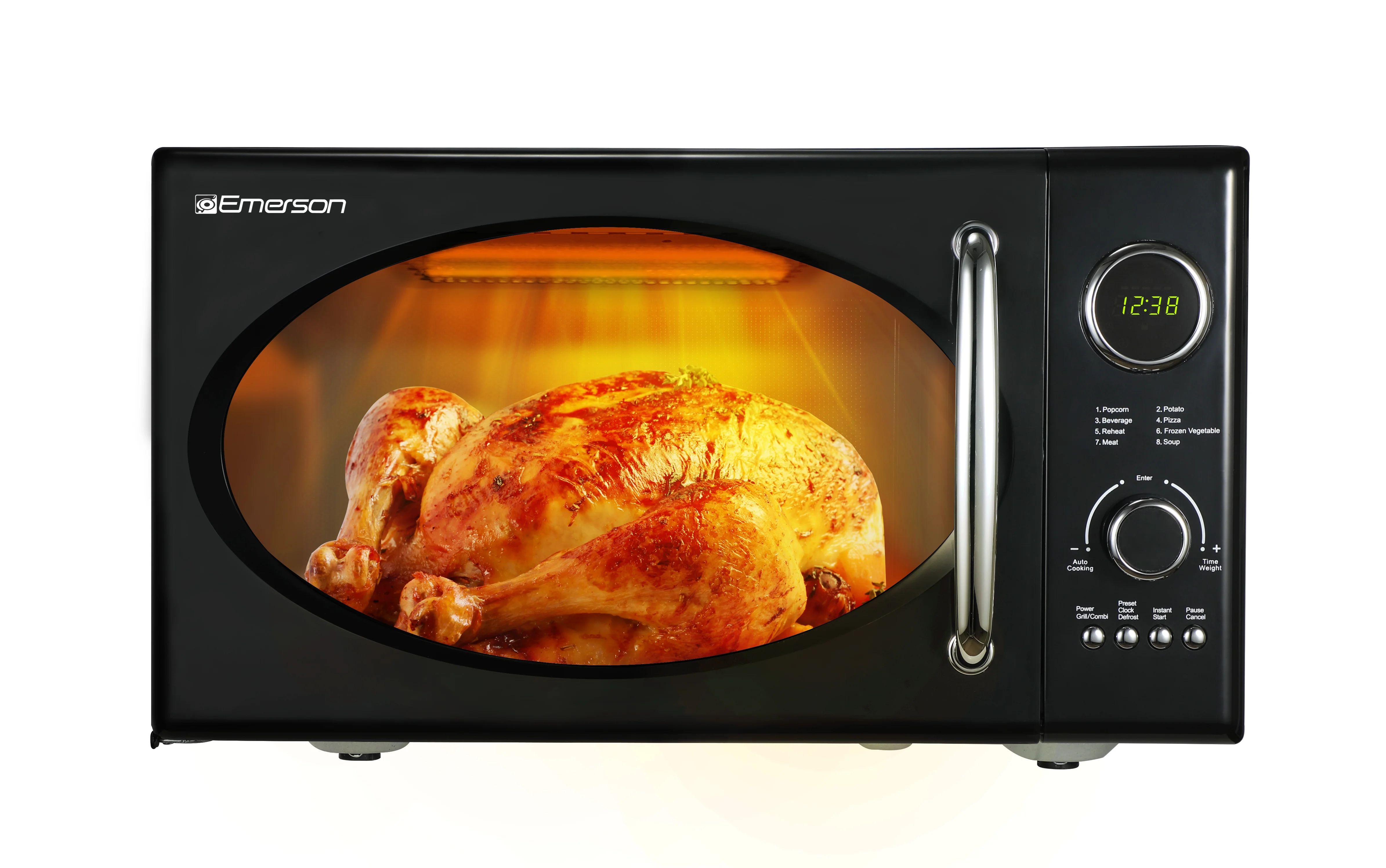 Micro-ondes rétro noir Emerson 2025, 0,9 pi³, 800 W, avec fonction grill. Modèle MWRG0901BK.