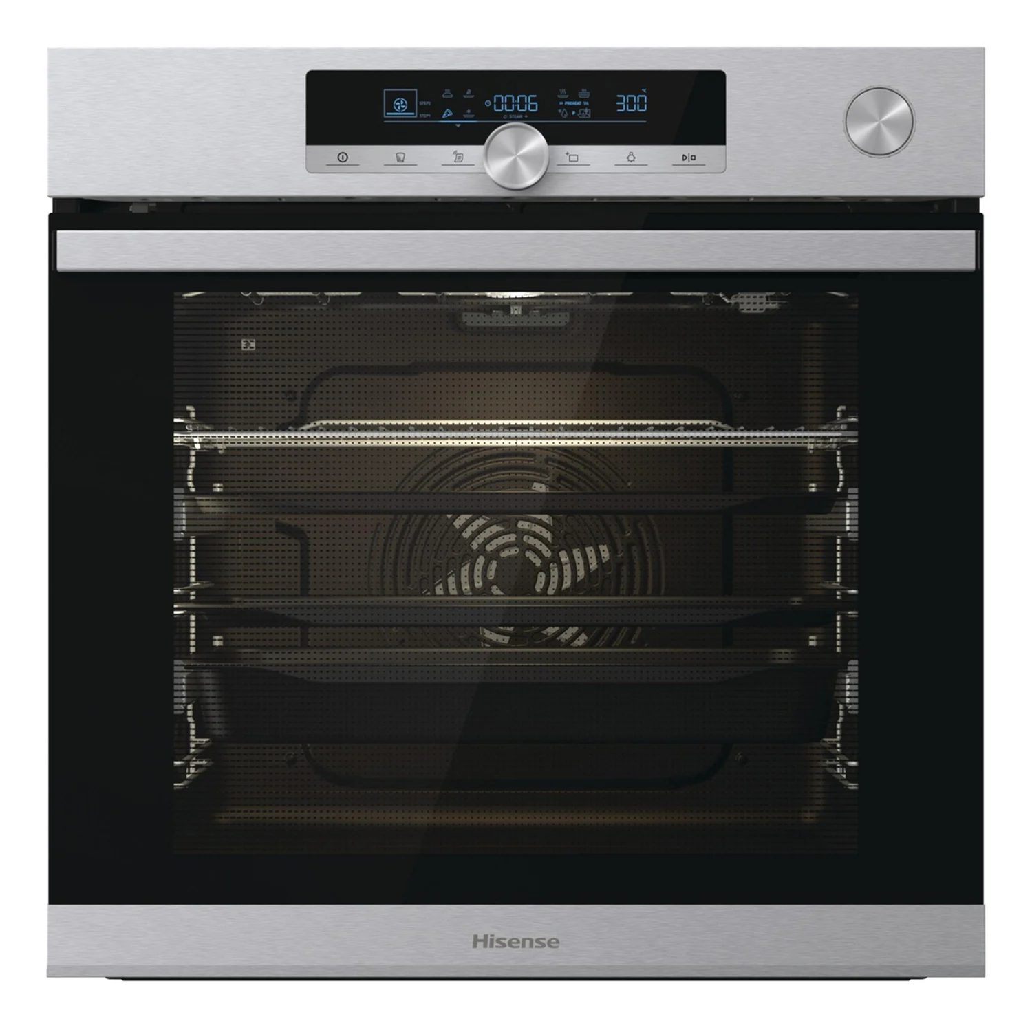 Hisense BSA66334PX Multifunktionsbackofen, 3,5 kW, 77 l, Klapptür, 9 Kochfunktionen, Energieeffizienzklasse A+ – Grau