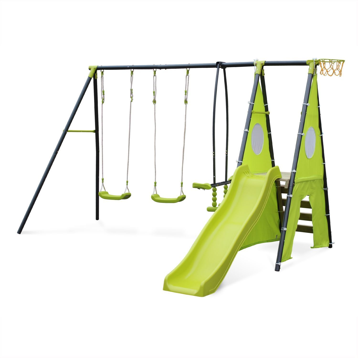 Kinderspielplatz mit Schaukel und Rutsche, Grün