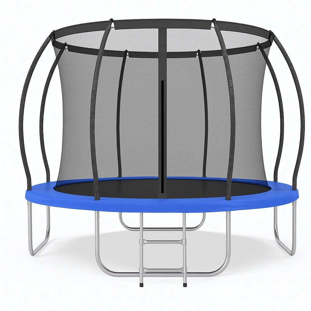 Trampoline rond avec filet de sécurité et échelle, bleu, acier, pour jardin 3,5 x 3,5 x 2,2 m - jexFAgH102yO