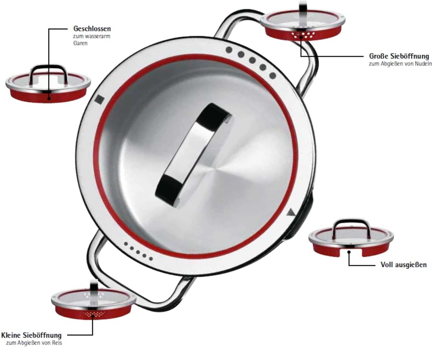 WMF Function 4-5-teiliges Kochgeschirr-Set, Edelstahl, induktionsgeeignet, 1 niedriger Topf (20 cm), 3 hohe Töpfe (16 cm, 20 cm und 24 cm) mit Deckel, 1 Topf (16 cm)