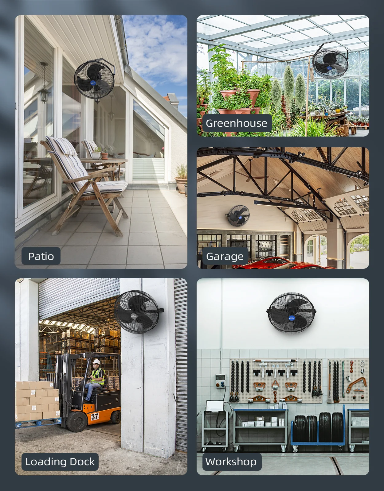 2025 ILG8E18-15 – iLIVING 45,7 cm (18 Zoll) wetterfester Wandventilator mit variabler Drehzahl für den Innen- und Außenbereich. Industriequalität für Terrasse, Gewächshaus, Garage, Werkstatt und Laderampe. 6360 CFM (Kubikfuß pro Minute). Schwarz.