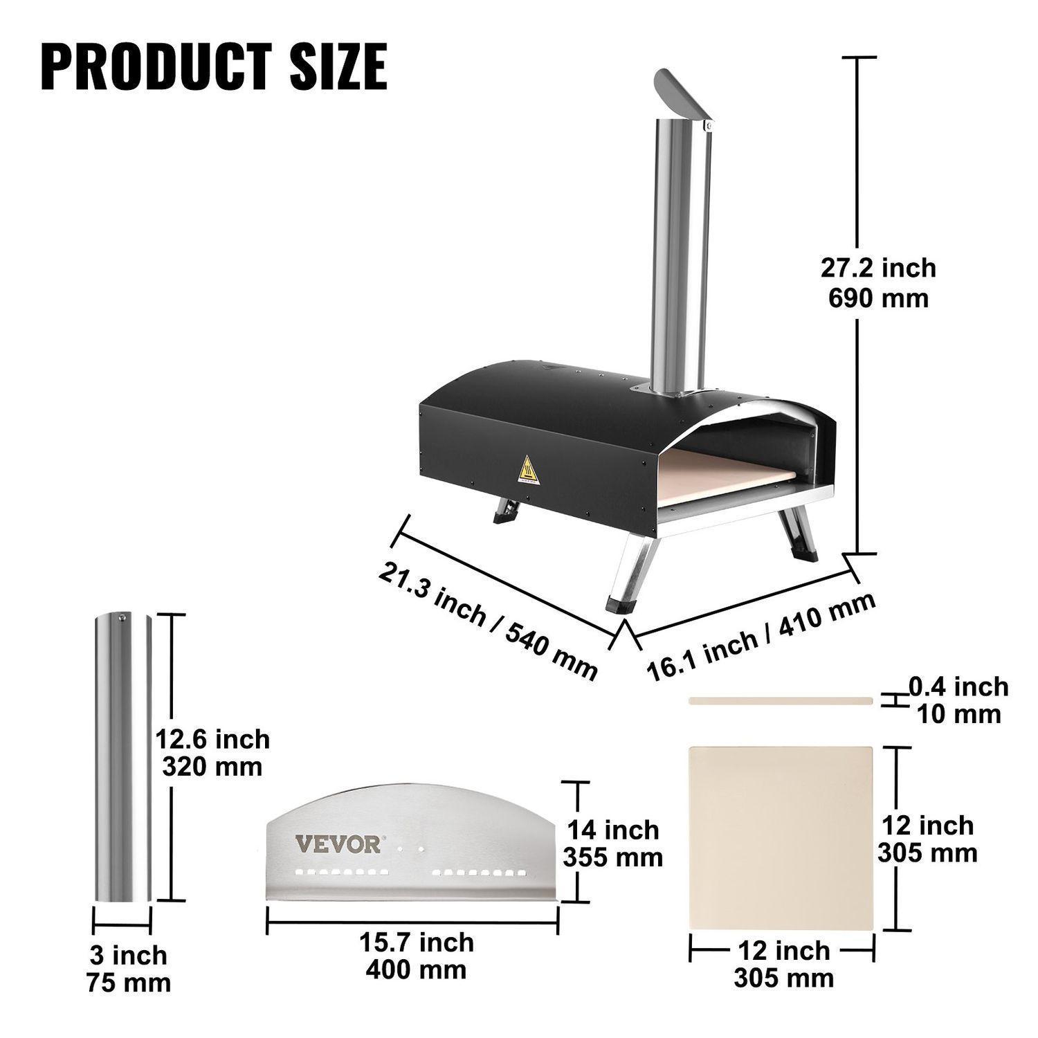 Udendørs pizzaovn, rustfrit stål, 500°C, 12