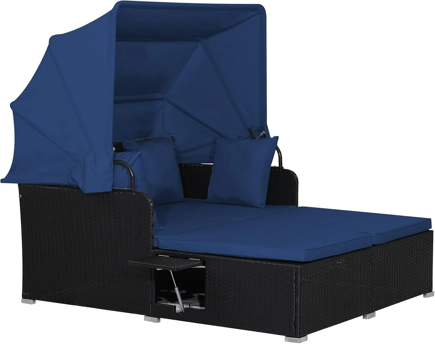 RELAX4LIFE udendørs haveseng med baldakin. Vævet harpiks liggestol med hynder. 4 puder og 2 udtrækkelige sidebakker. Loungeseng til 2 personer til pool, veranda, have. Rattan udendørs seng (turkis)