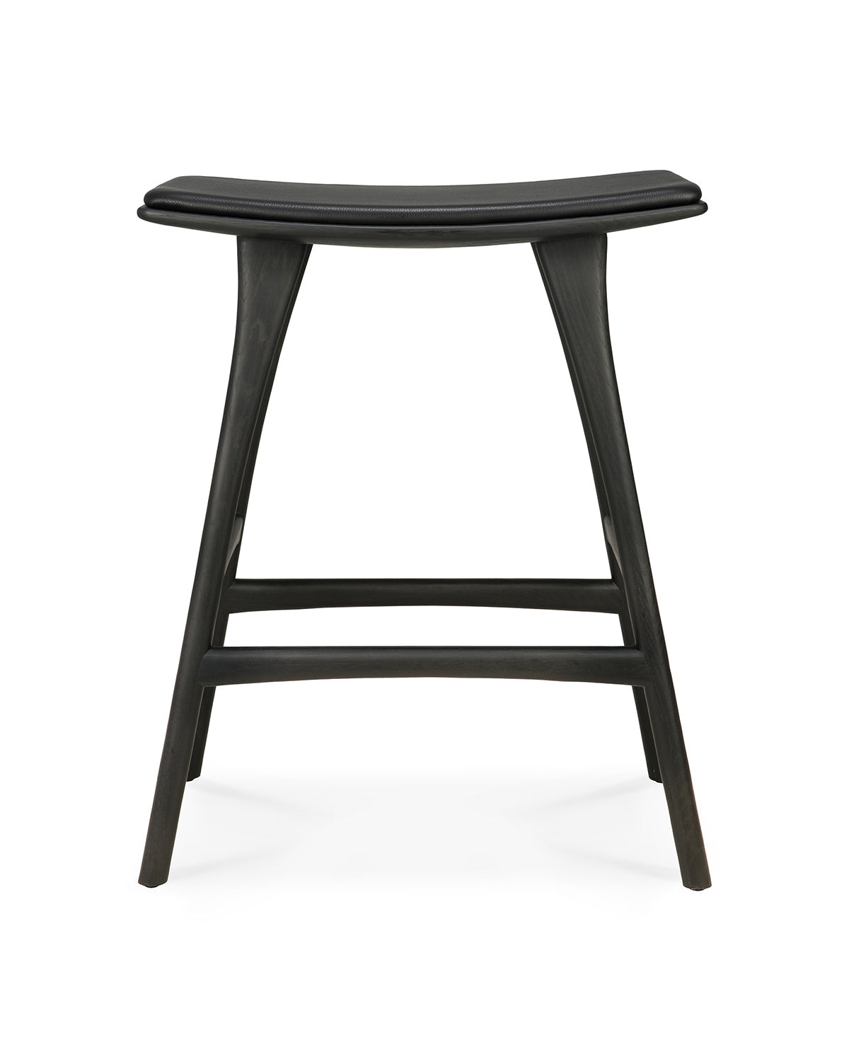 Taburete de mostrador Osso - Negro con asiento de cuero