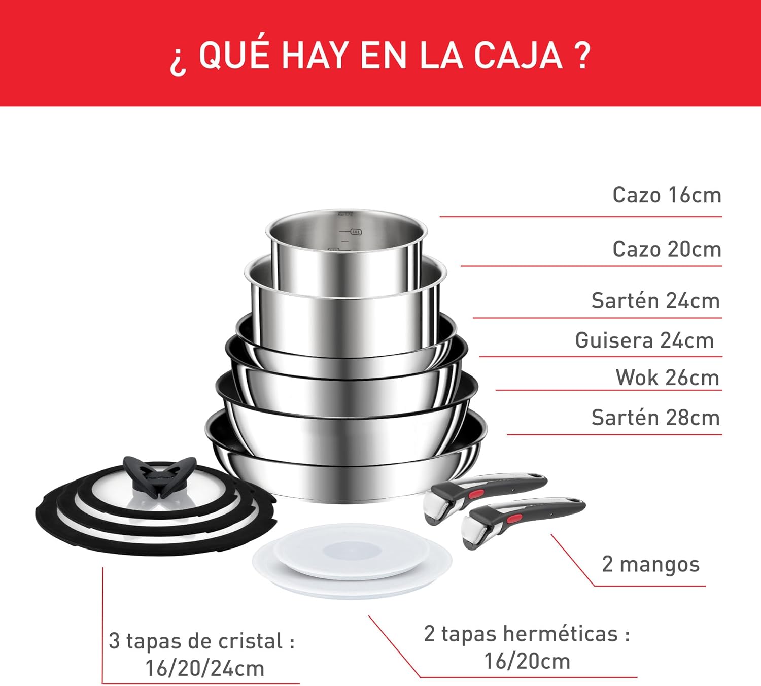 Tefal Ingenio Preference On Set: 2 Bratpfannen (24/28 cm) + 2 Stielkasserollen (16/20 cm) + 24 cm Topf + 26 cm Wok + 2 abnehmbare Griffe + 5 Zubehörteile | Induktionsgeeignet, antihaftbeschichtet, PFOA-frei