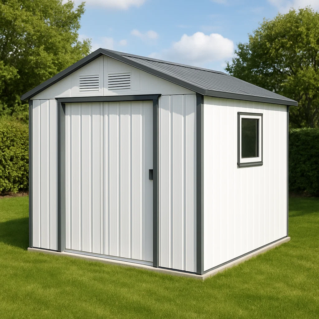 Abri de jardin, abri de rangement extérieur en acier galvanisé blanc et gris, 230 x 200 x 230 cm, référence MwHr170TA