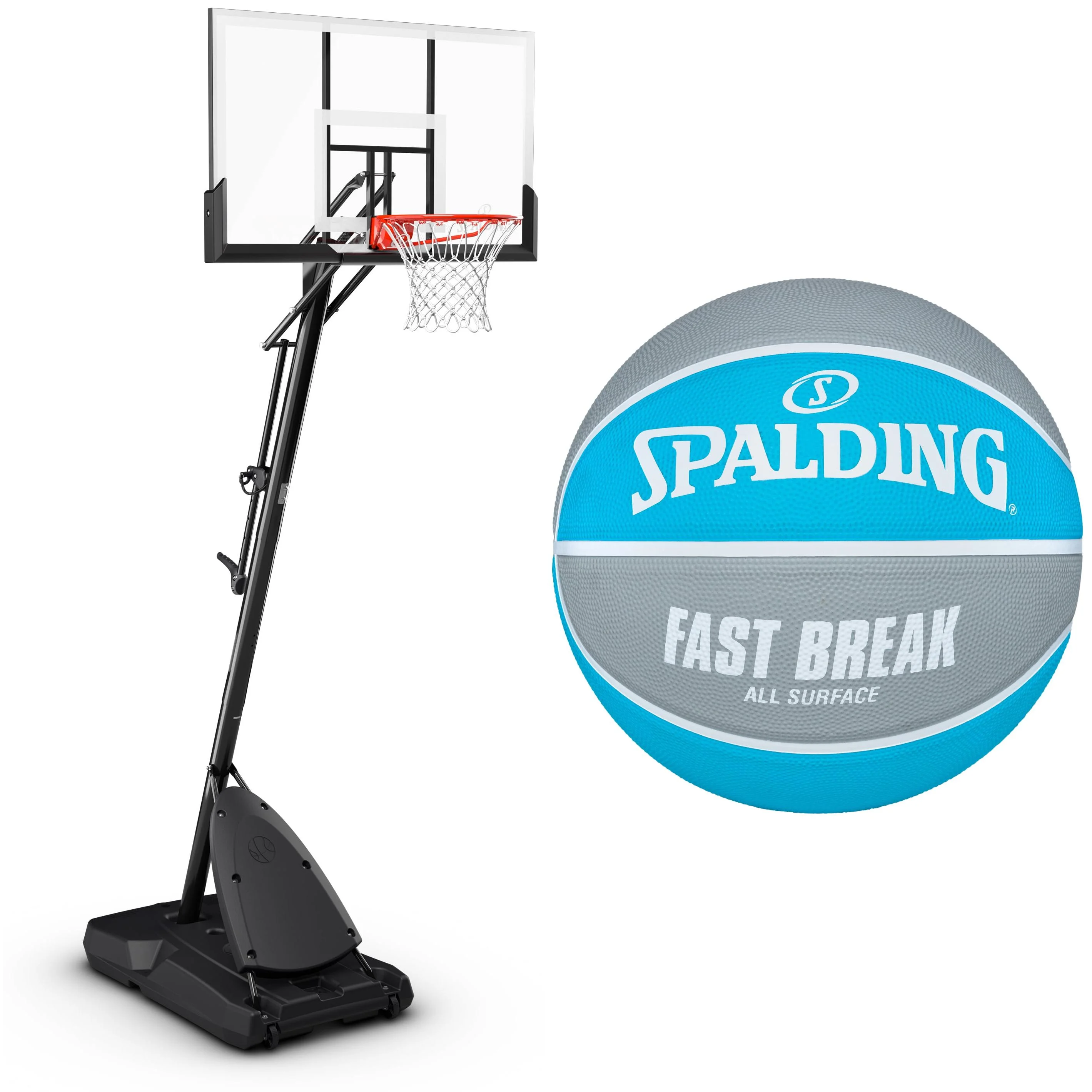 2025 Spalding 54-tommer bærbar basketballkurv – Ubrydelig polycarbonatbagplade. ExactaHeight-system og Pro Slam-kant – Udendørs leg