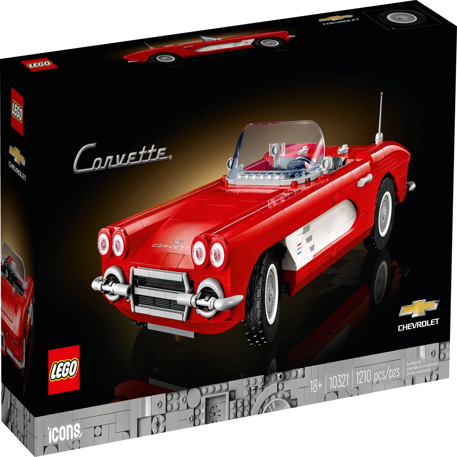 LEGO Icons Corvette 10321 – Klassisches Auto-Bauset für Erwachsene, Geschenkidee für Oldtimer-Fans, Baue und präsentiere diese detailgetreue Nachbildung eines legendären amerikanischen Autos