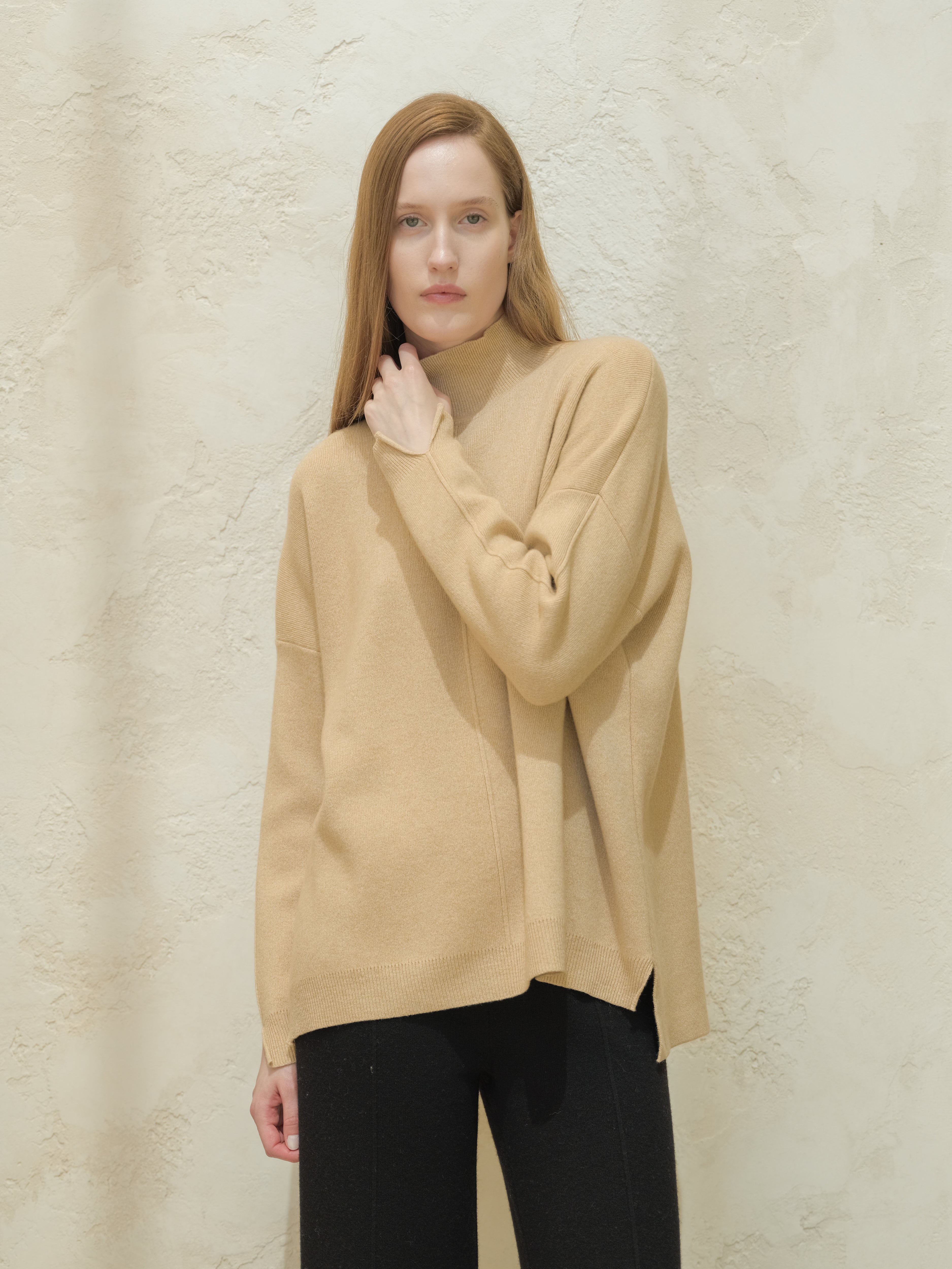 Wool & Cashmere Mix Solid Maxi Turtleneck Sweater
