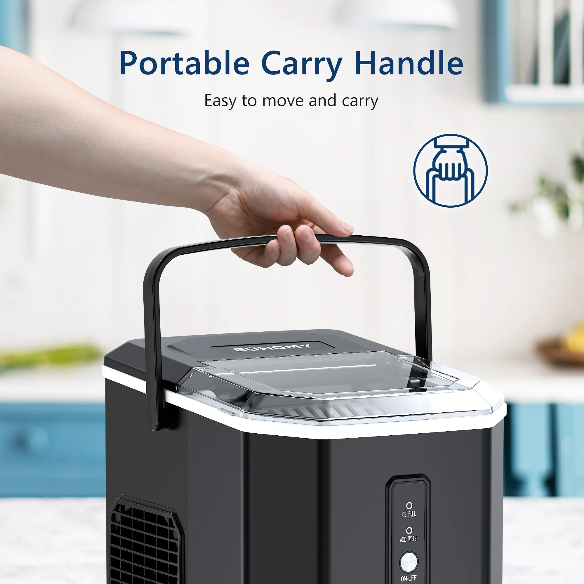 EUHOMY Tisch-Eiswürfelbereiter 2025 – 12 kg/24 h. Unübertroffene Mobilität