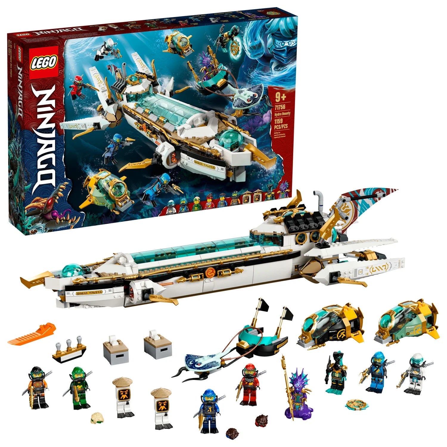 LEGO NINJAGO Hydro Bounty U-Boot-Bauset 71756 mit Kai- und Nya-Minifiguren, Ninja-Spielzeug, Geschenk für Jungen und Mädchen ab 9 Jahren