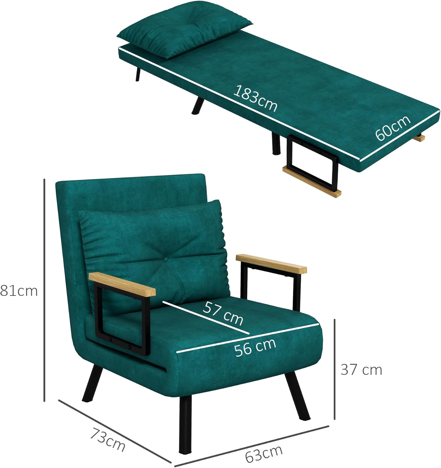 HOMCOM Schlafsofa, 2-Sitzer, Klappsofa, Samtbezug, 5-fach verstellbare Rückenlehne und gepolsterte Kissen, für Büro, Schlafzimmer, Wohnzimmer, 102 x 73 x 81 cm, Beige