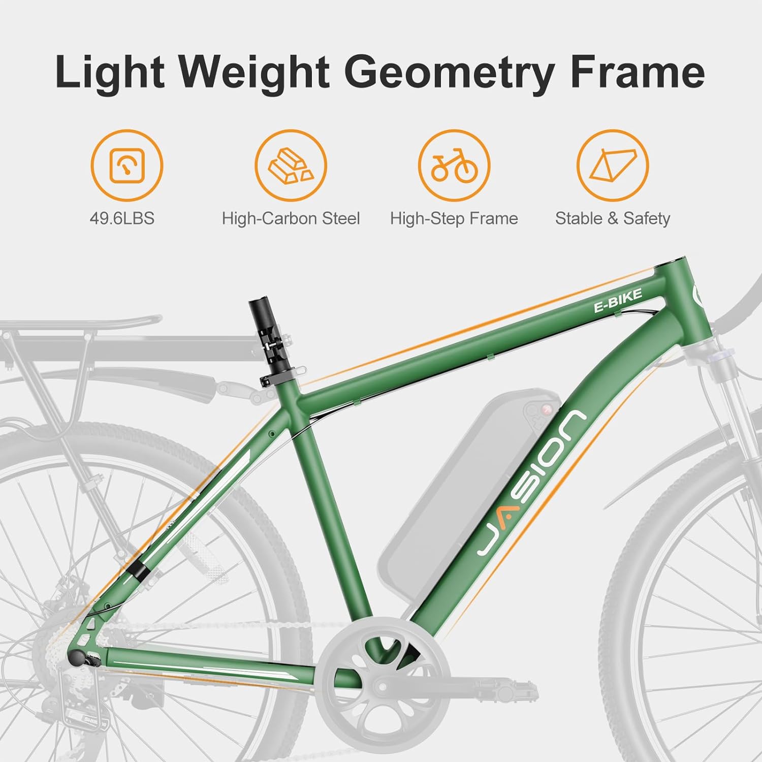 Vélo électrique Jasion EB5 pour adultes avec batterie amovible de 360 ​​Wh, 64 km, 32 km/h, VTT électrique de ville avec moteur de 350 W, 7 vitesses, pneus de 26 pouces et suspension avant.