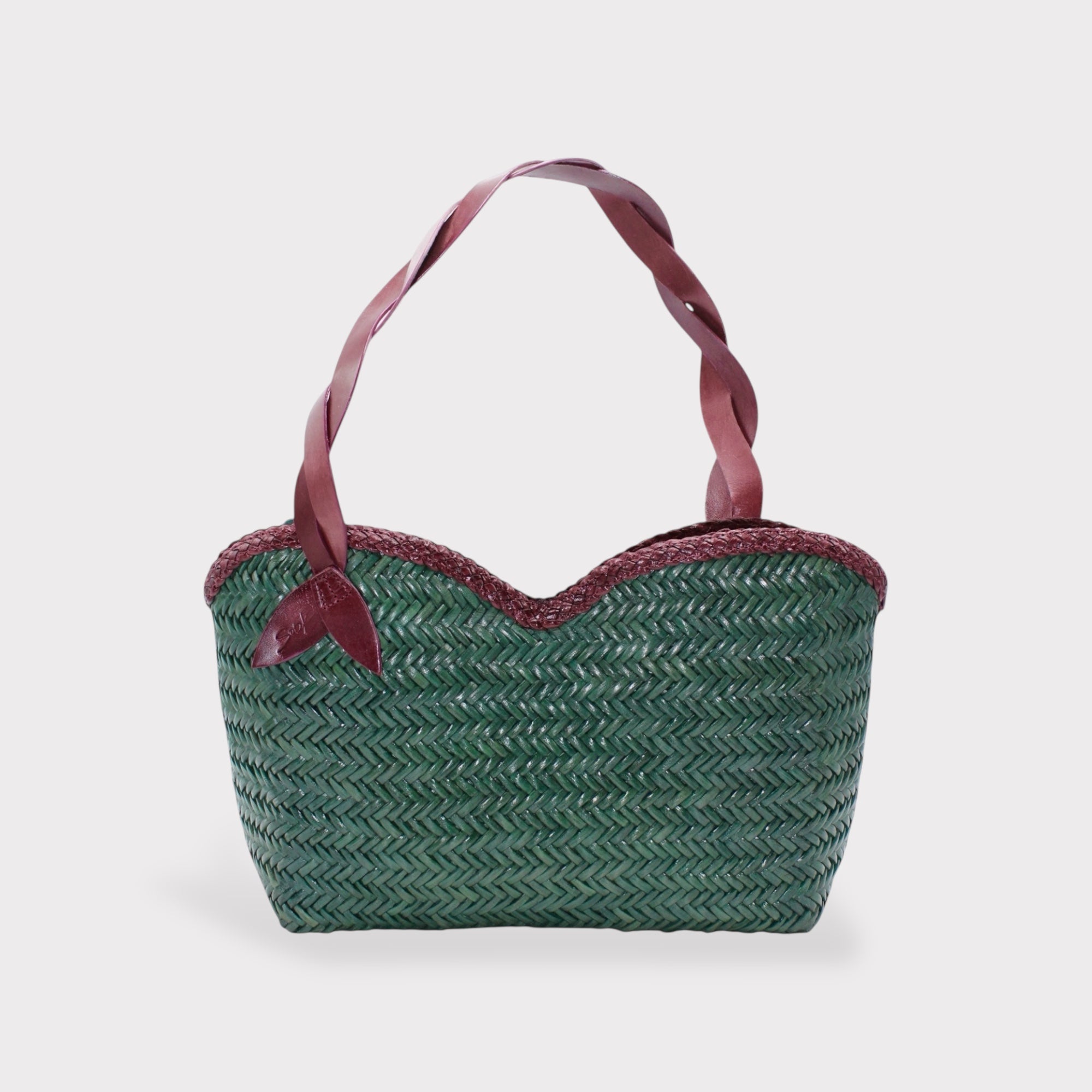 Léafa - Handwoven Leather Shoulder Bag | Burgundy & Green